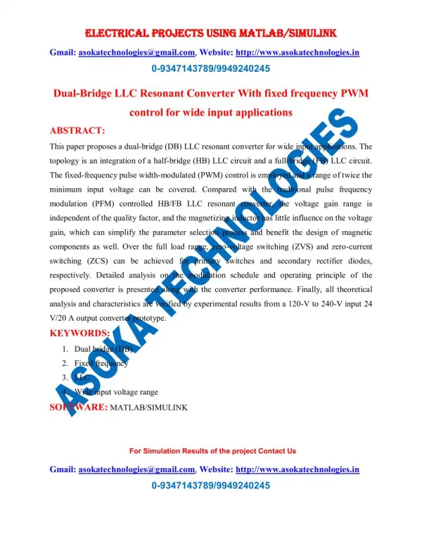 Dual-Bridge LLC Resonant Converter With fixed frequency PWM control for wide input applications