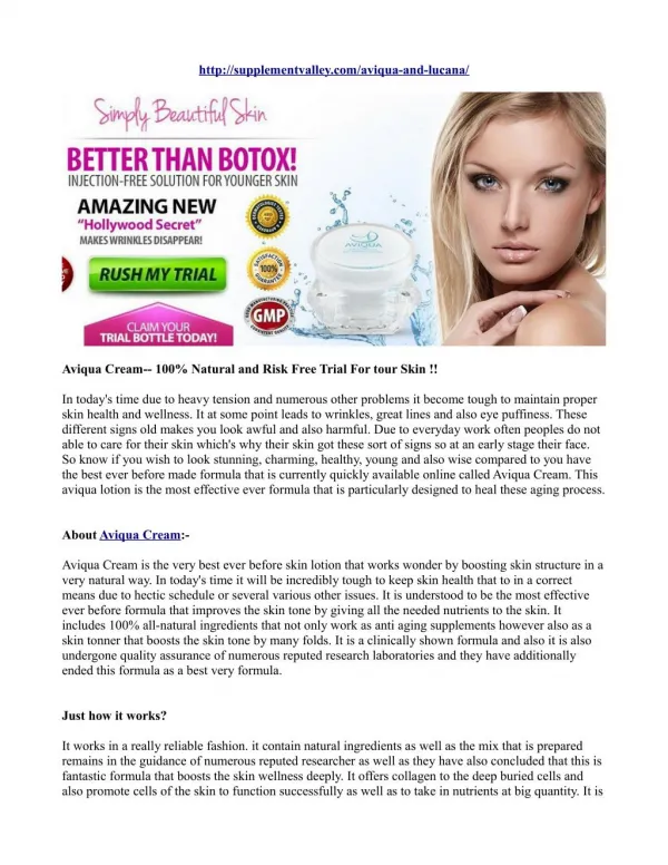 Aviqua Cream-- 100% Natural and Risk Free Trial For tour Skin !!