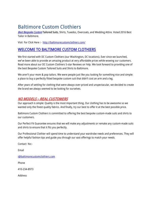 Baltimore Custom Clothiers: Best Custom Suits & Shirts