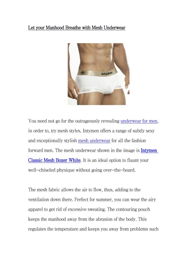 Let your Manhood Breathe with Mesh Underwear