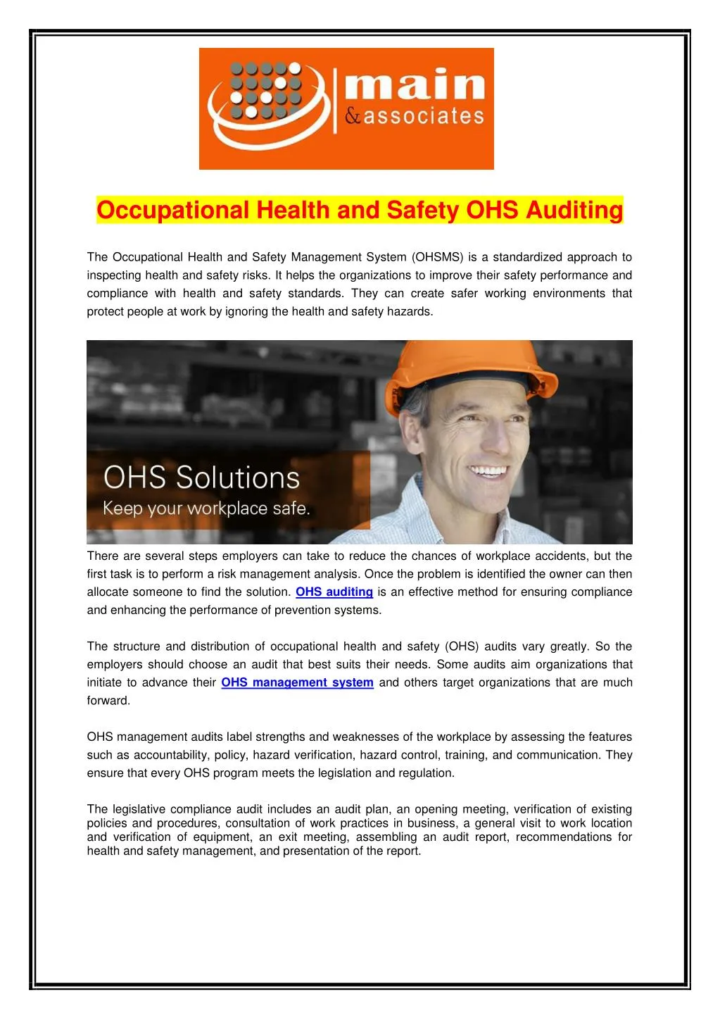 occupational health and safety ohs auditing