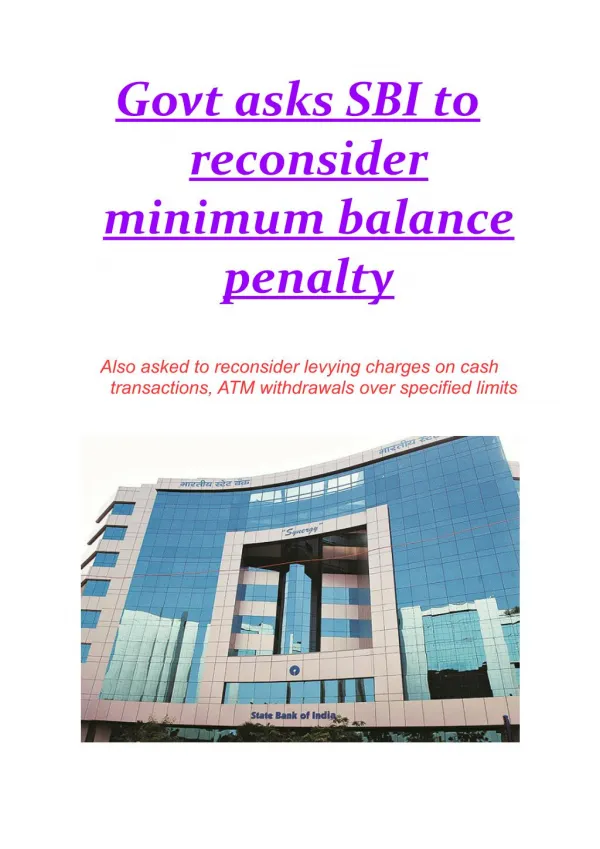 Govt asks SBI to reconsider minimum balance penalty