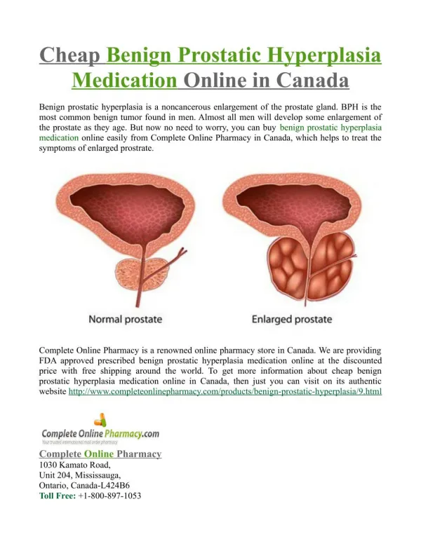Cheap Benign Prostatic Hyperplasia Medication Online in Canada