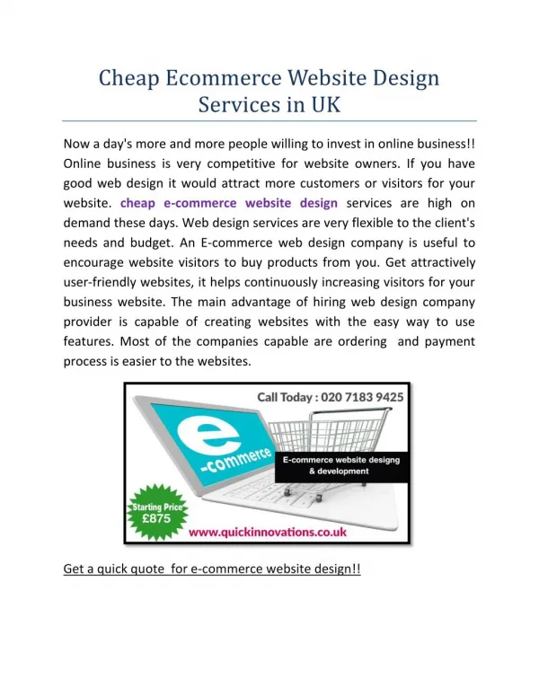 Cheap Ecommerce Website Design Services in UK