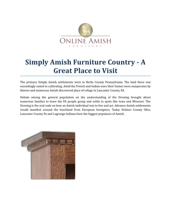 Simply Amish Furniture Country - A Great Place to Visit