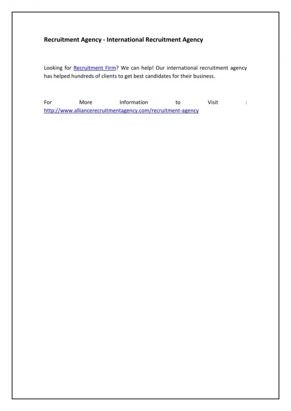 recruitment agency international recruitment