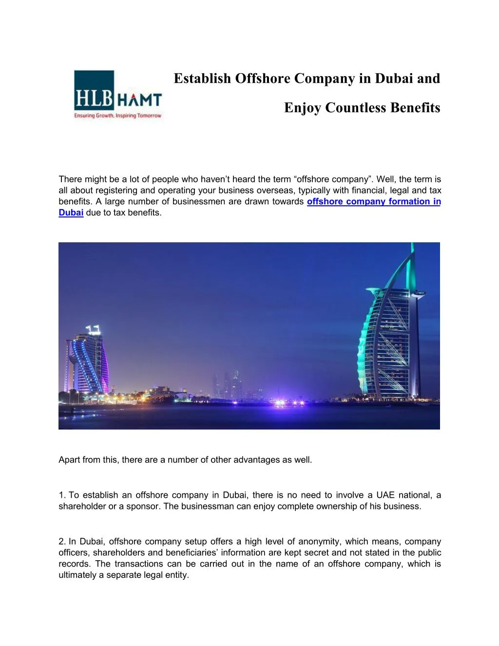 establish offshore company in dubai and