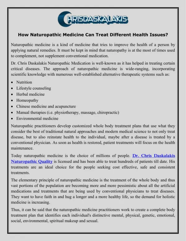 How Naturopathic Medicine Can Treat Different Health Issues?