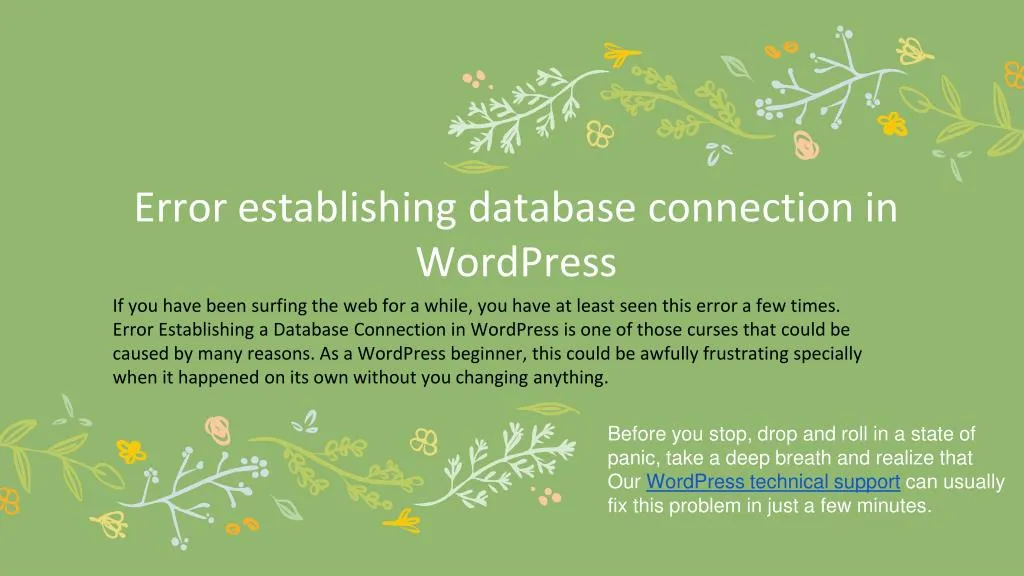 error establishing database connection in wordpress