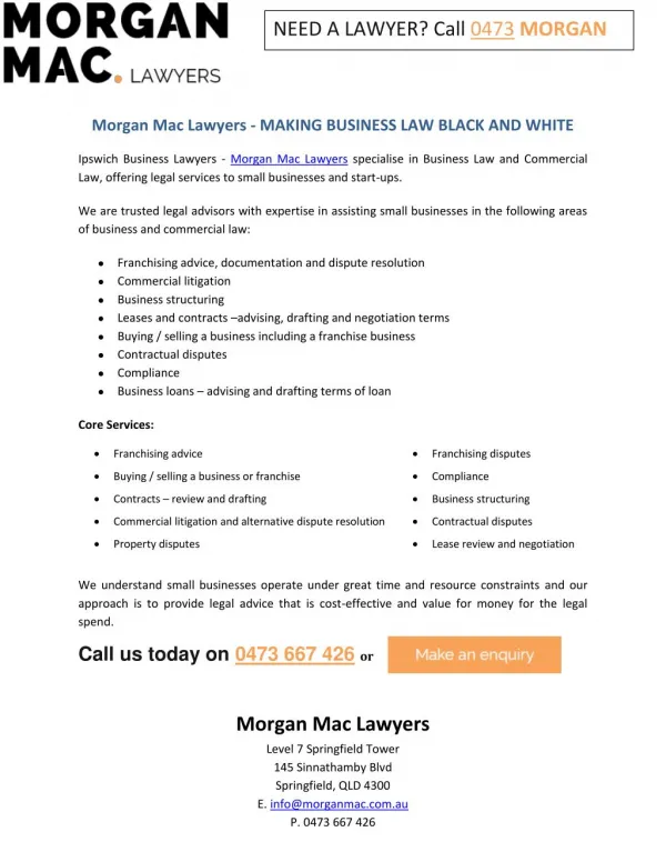 Morgan Mac Lawyers - MAKING BUSINESS LAW BLACK AND WHITE