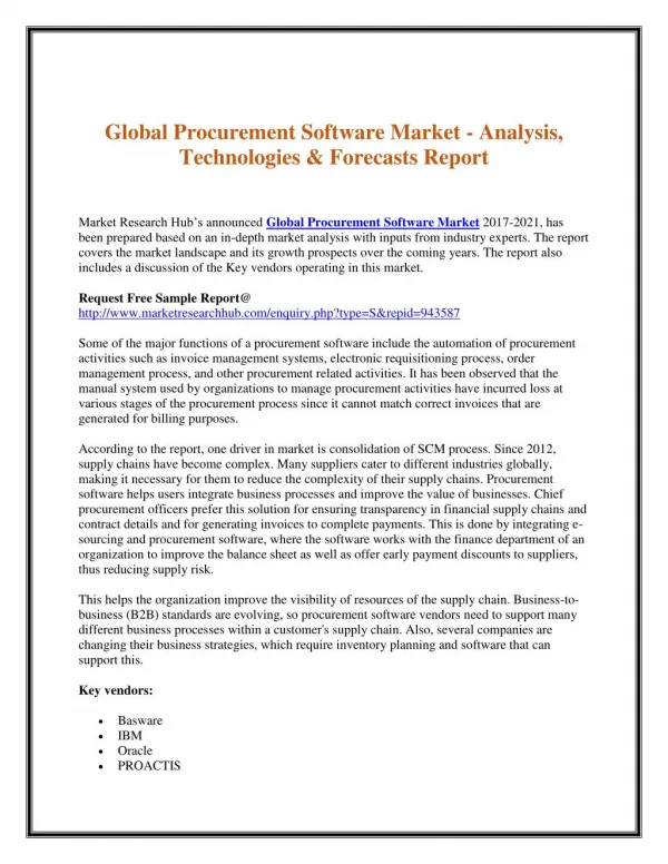 Global Procurement Software Market - Analysis, Technologies & Forecasts Report