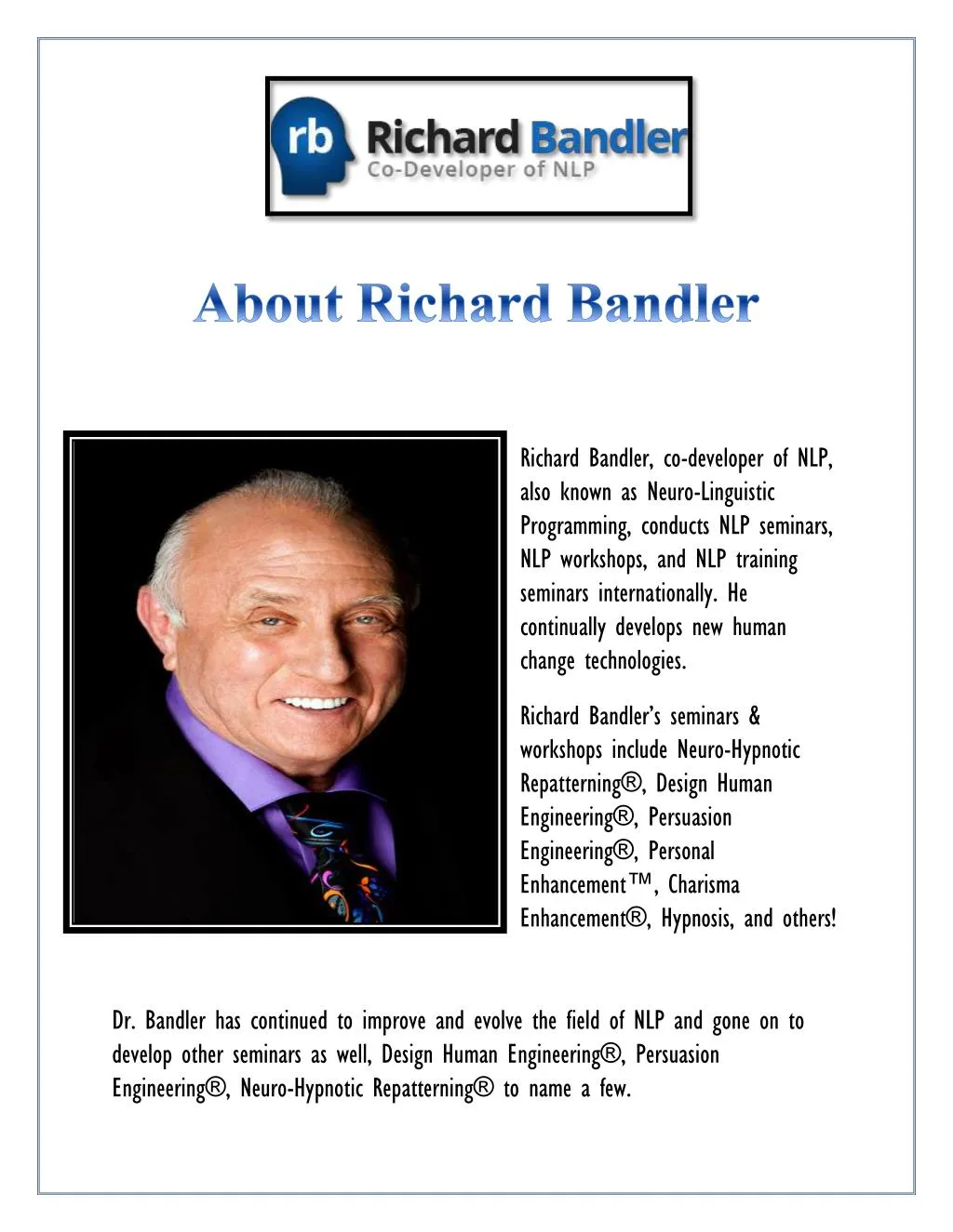 richard bandler co developer of nlp also known