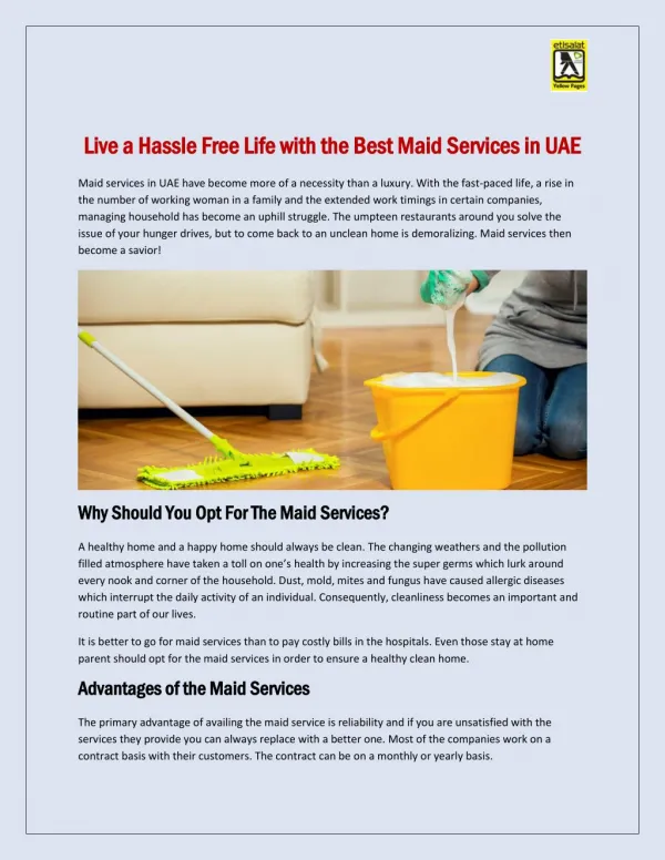 Live a Hassle Free Life with the Best Maid Services in UAE