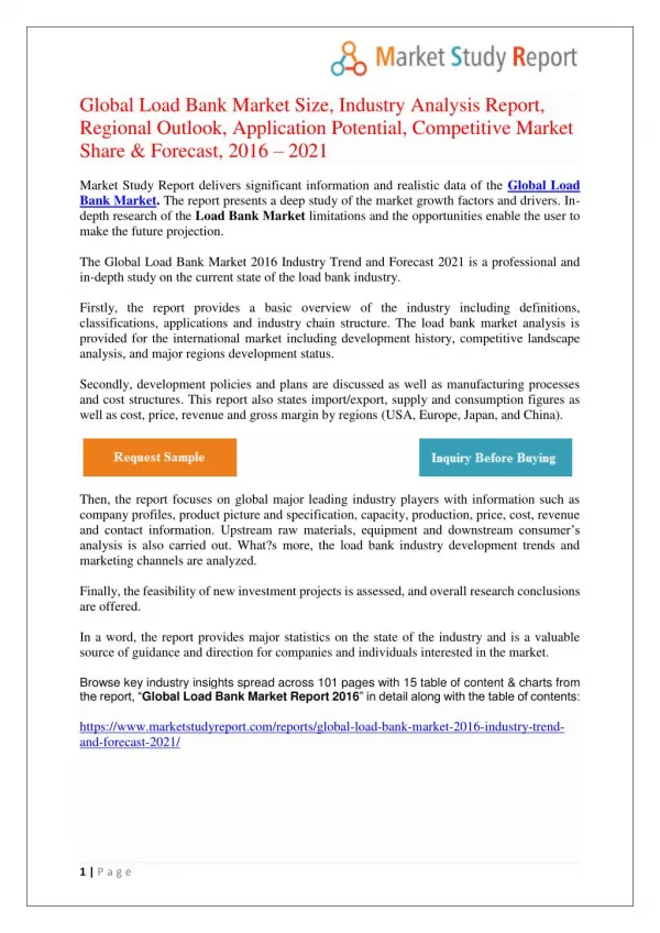 Load Bank Market Overview & Outlook 2021