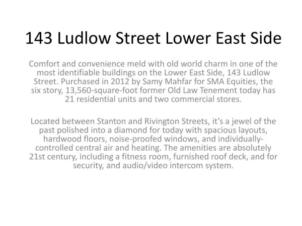 143 Ludlow Street Lower East Side owned by Samy Mahfar of SMA Equities