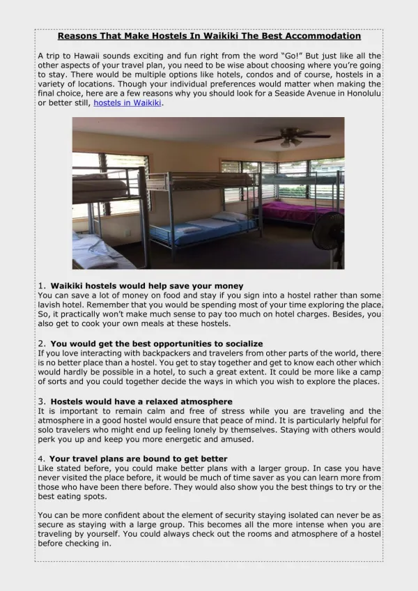 Reasons That Make Hostels In Waikiki The Best Accommodation