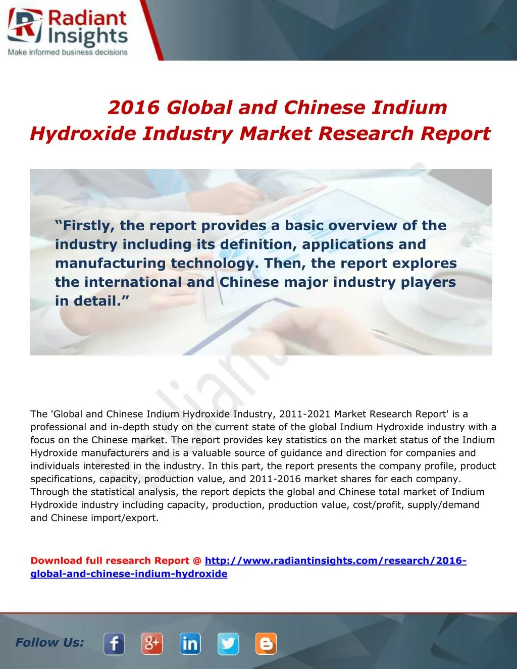 2016 global and chinese indium hydroxide industry