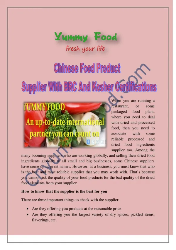 Chinese Food Product Supplier with BRC and Kosher Certifications