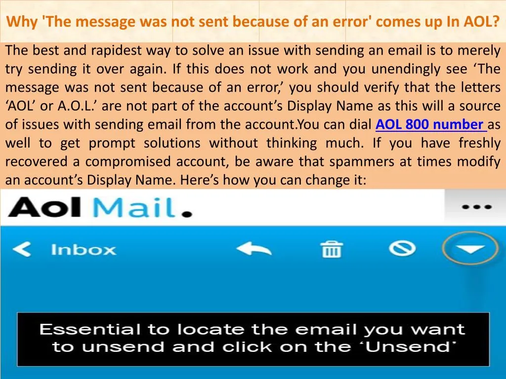 why the message was not sent because of an error comes up in aol