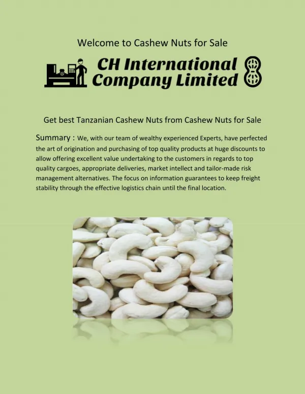 Get best Tanzanian Cashew Nuts from Cashew Nuts for Sale