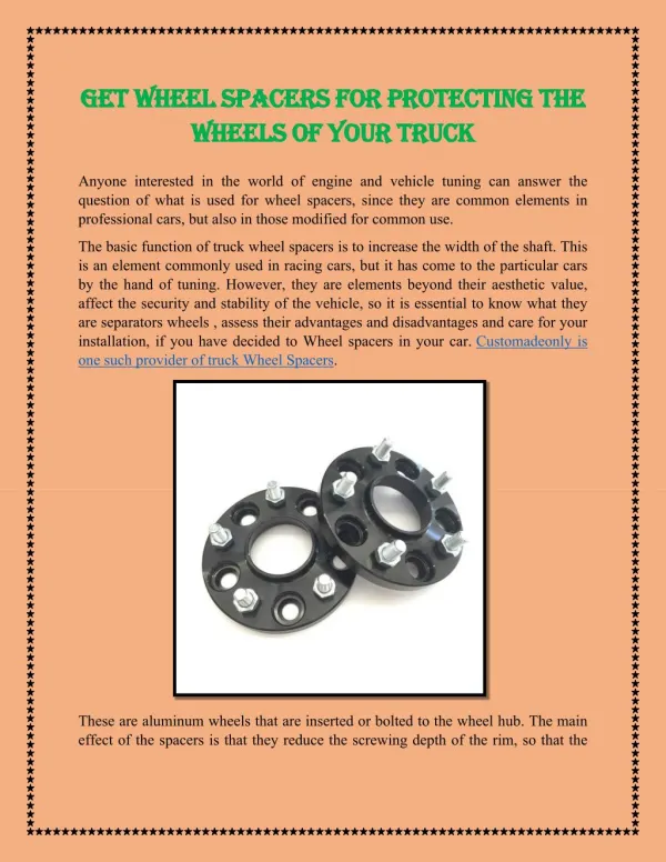 Get wheel spacers for protecting the wheels of your truck