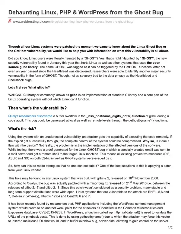 dehaunting linux php wordpress from the ghost bug