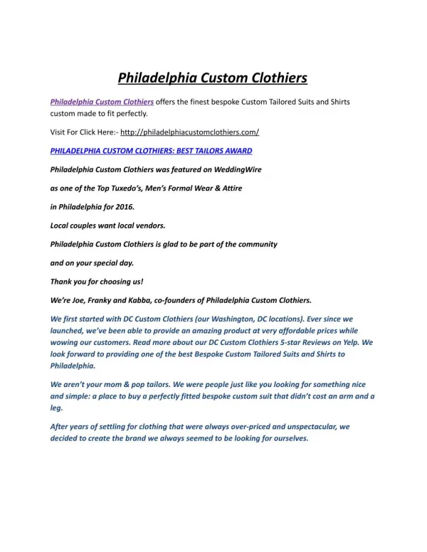 Philadelphia Custom Clothiers: Best Custom Tailored Suits & Shirts