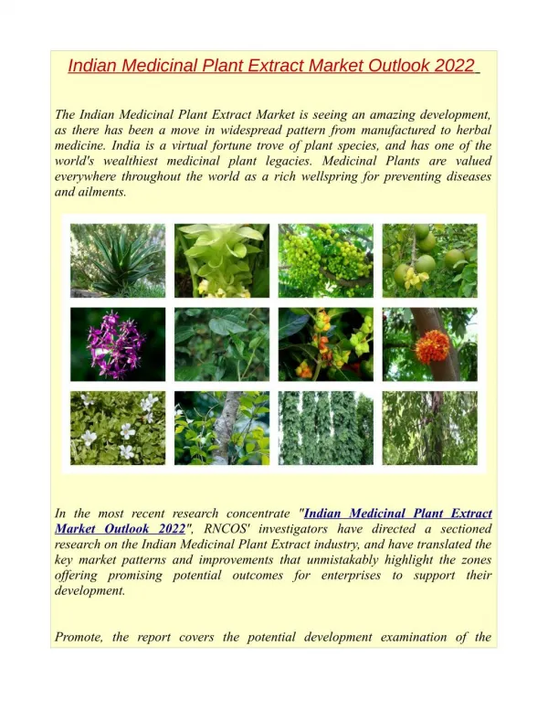 Indian Medicinal Plant Extract Market Outlook 2022