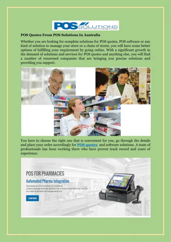 POS Quotes From POS Solutions In Australia