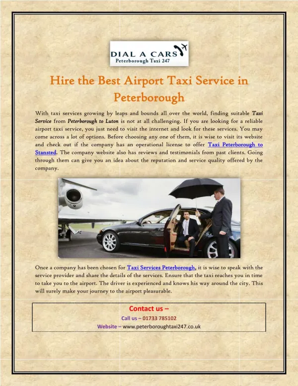 Hire the Best Airport Taxi Service in Peterborough