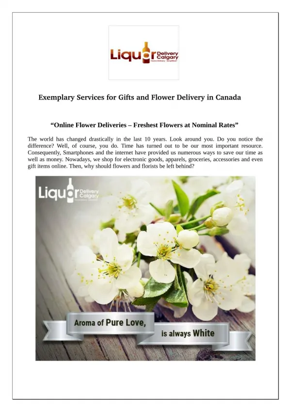 Exemplary Services for Gifts and Flower Delivery in Canada