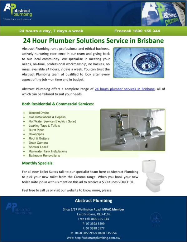 24 Hour Plumber Solutions Service in Brisbane