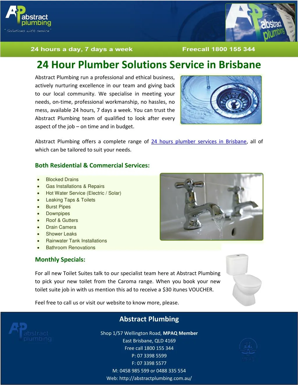 24 hour plumber solutions service in brisbane