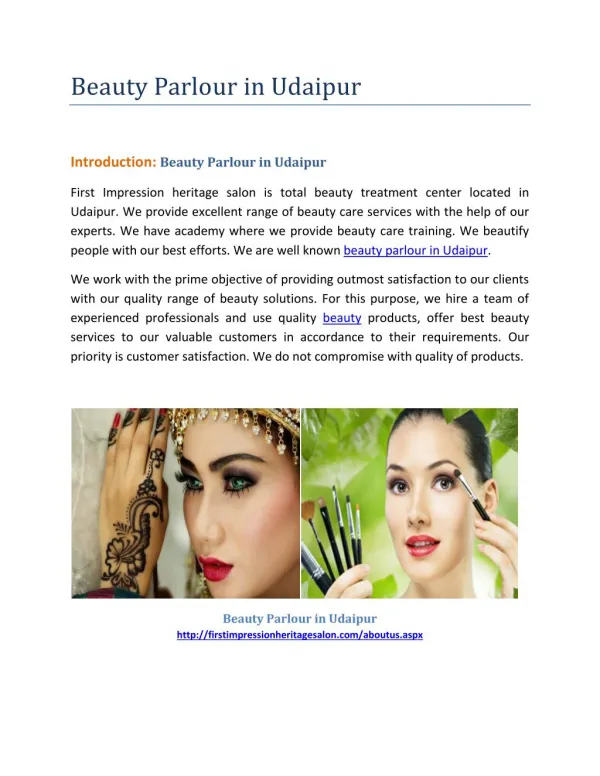 Beauty Parlour in Udaipur-First Impression Heritage Salon