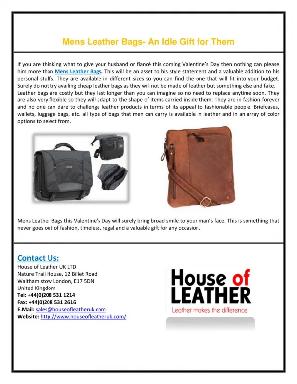 Mens Leather Bags- An Idle Gift for Them