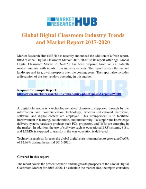Global Digital Classroom Industry Trends and Market Report 2017-2020