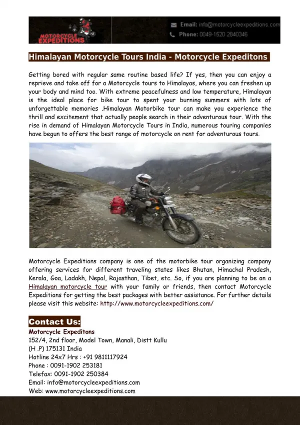 Motorcycle Tours in Himalayas - Motorcycle Expeditons