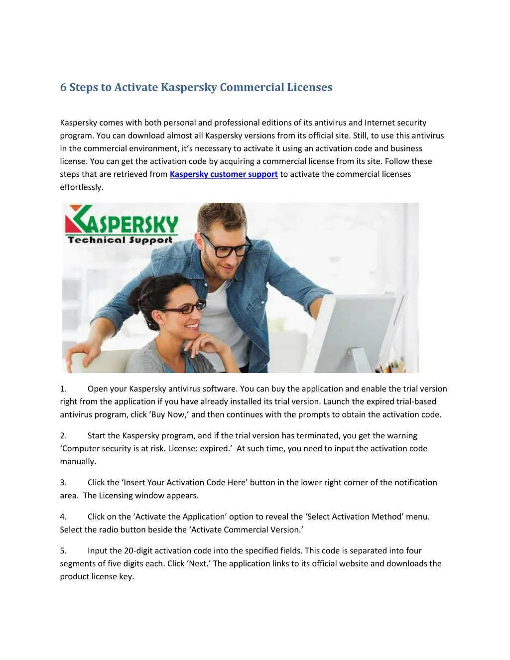 6 steps to activate kaspersky commercial licenses