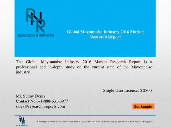 Global Mayonnaise market analysis & trends