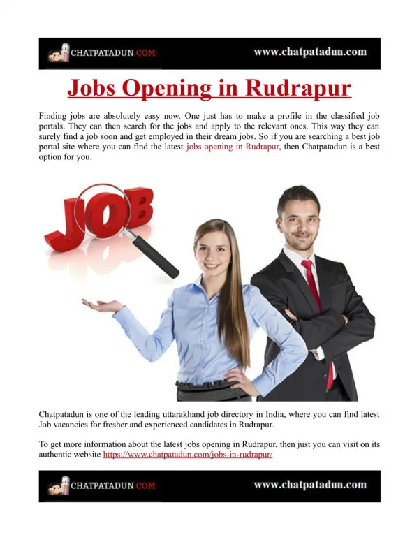 Jobs Opening in Rudrapur