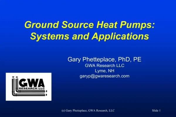 Ground Source Heat Pumps: Systems and Applications