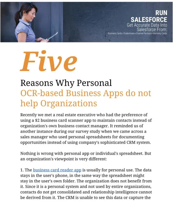 Five Reasons Why Personal OCR-based Business Apps do not help Organizations