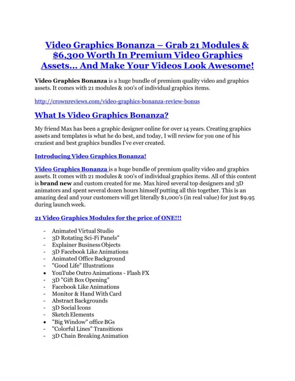 Video Graphics Bonanza TRUTH review and EXCLUSIVE $25000 BONUS