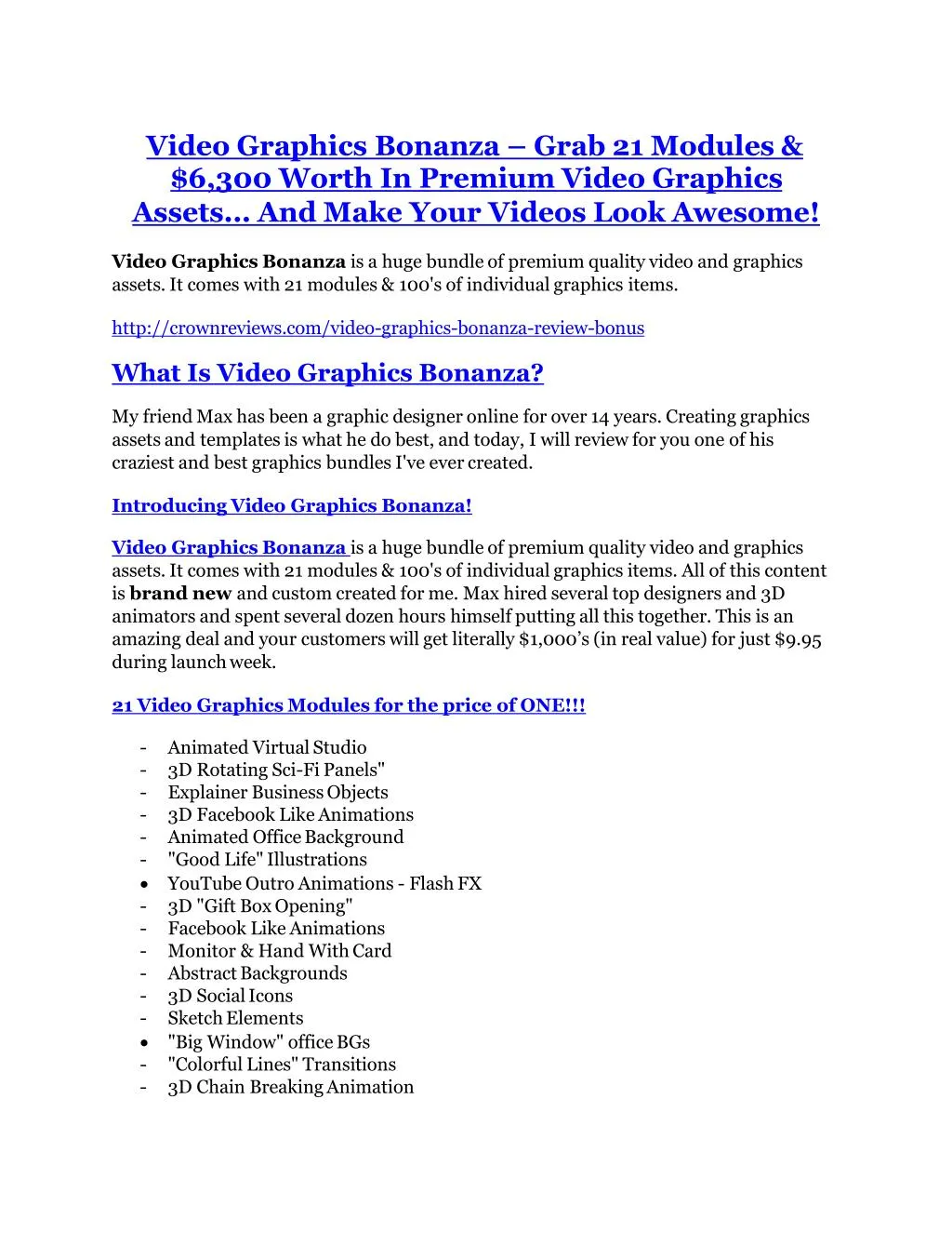 video graphics bonanza grab 21 modules