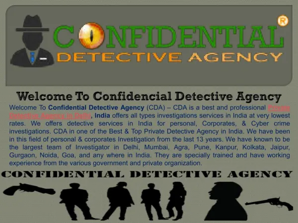 No. 1 Detective Agency in India || Confidential Detective Agency