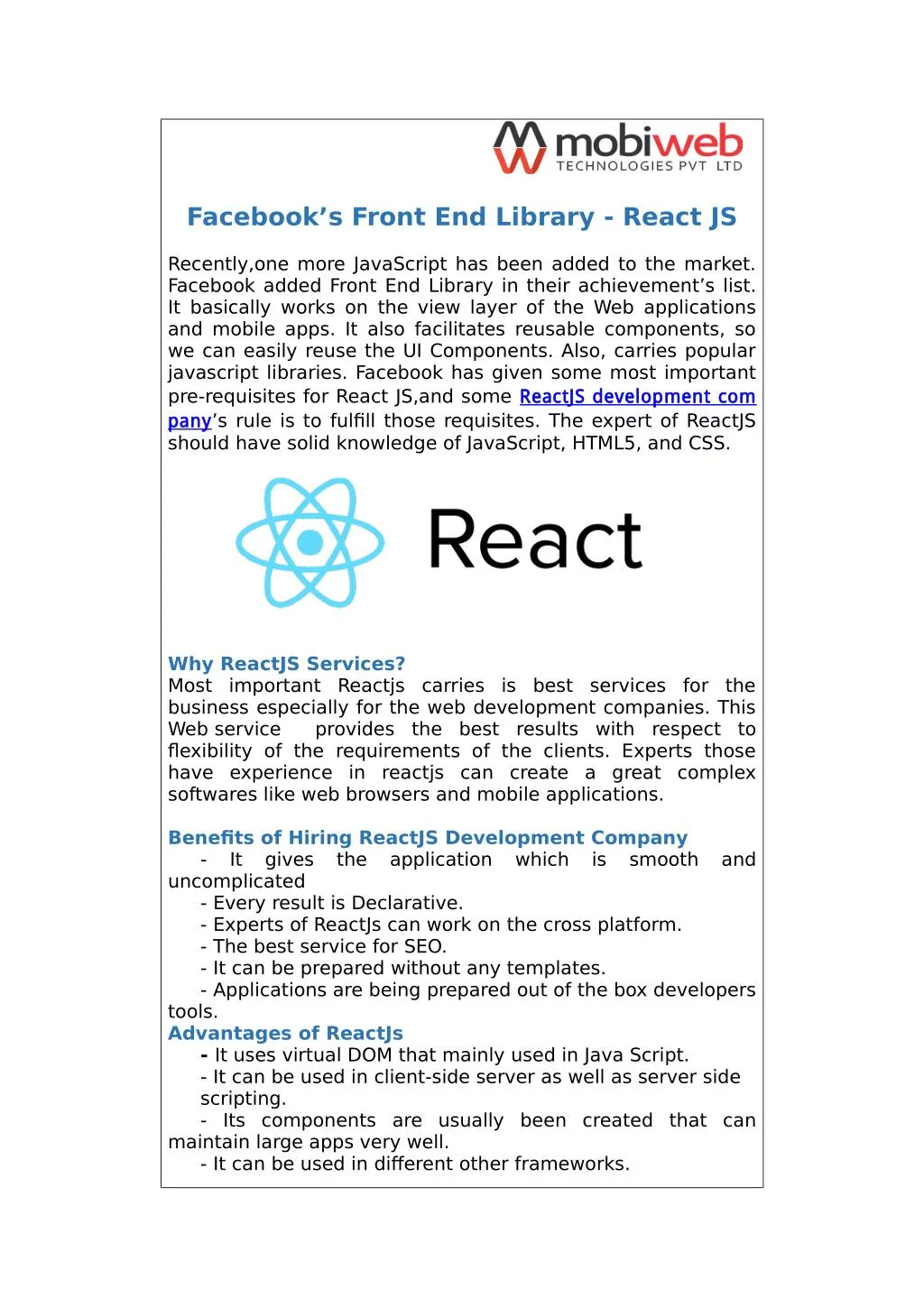 facebook s front end library react js