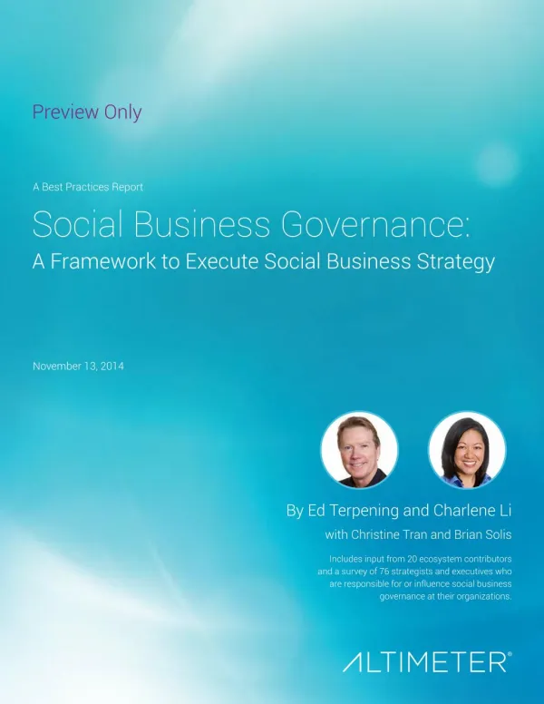 [Report] Social Business Governance: A Framework to Execute Social Business Strategy, by Altimeter Group