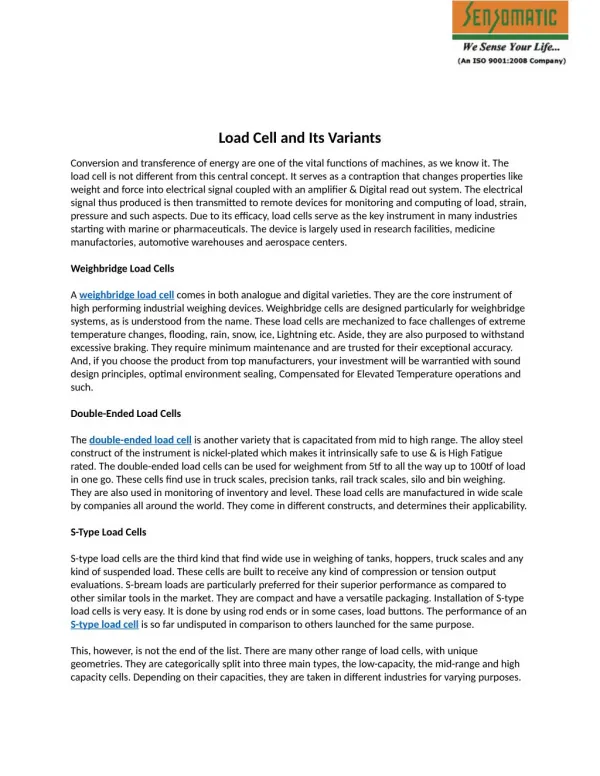 Learned About Load Cell and Its Variants