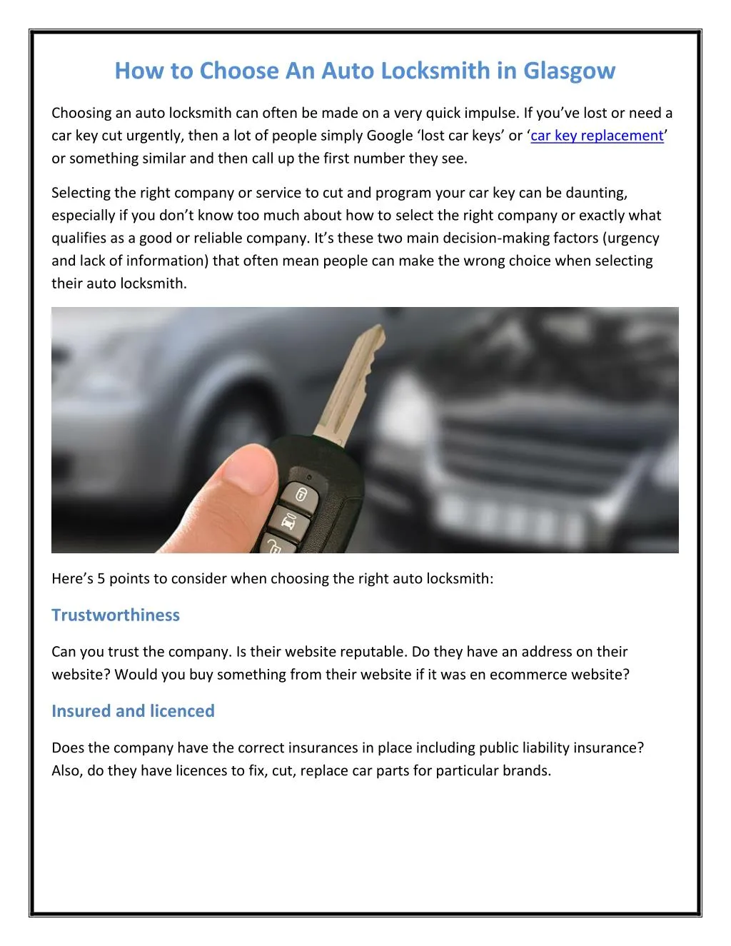 how to choose an auto locksmith in glasgow