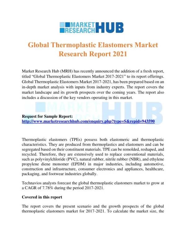 Global Thermoplastic Elastomers Market Research Report 2021